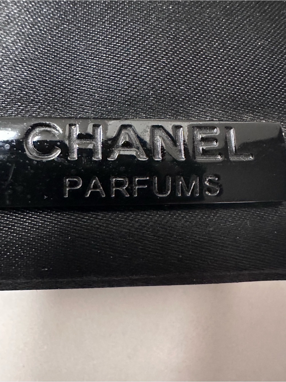 CHANEL Black Women's Cosmetic Pouch with PARFUMS Plaque